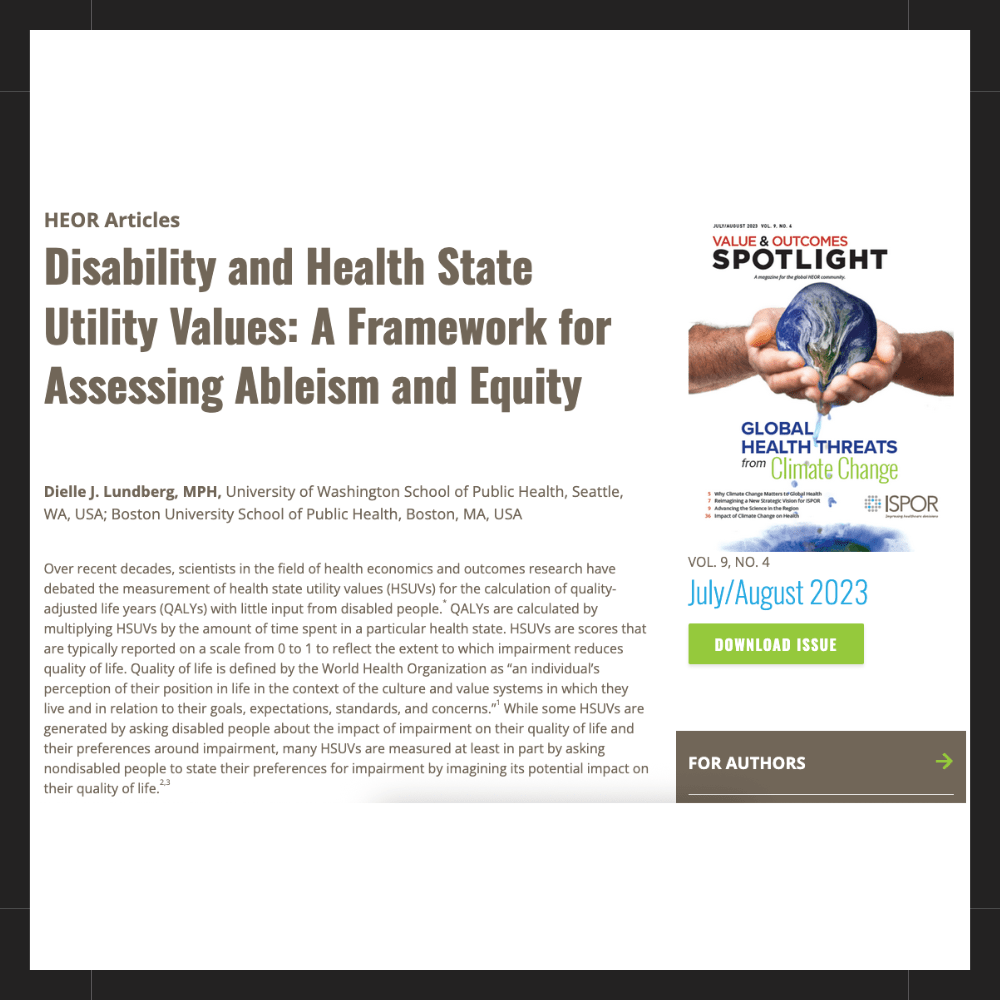 Disability and Health State Utility Values: A Framework for Assessing Ableism and&nbsp;Equity
