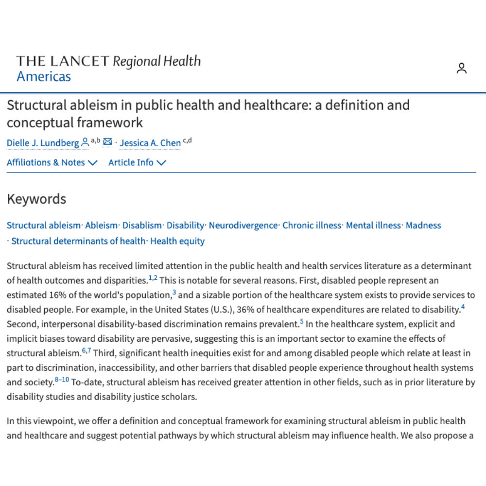 Screenshot of my article "Structural ableism in public health and healthcare: a definition and conceptual framework"